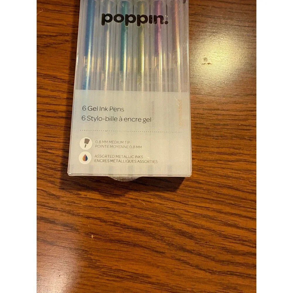 Poppin 6 Gel Pens Metallic New Open Box Only Tested Multi-Color
